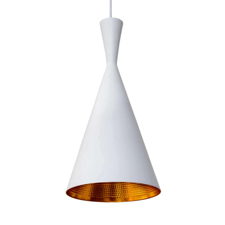 Lámpara colgante metal aluminio blanco dorado cono