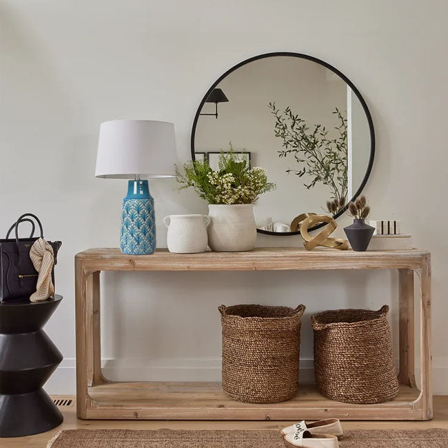 Lámpara de sobremesa cerámica celeste con textura