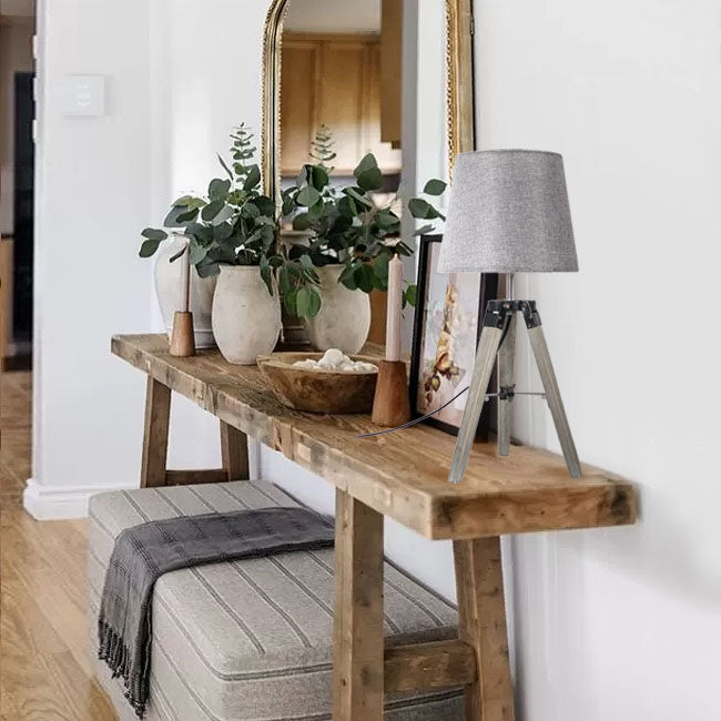 Lámpara sobremesa madera gris