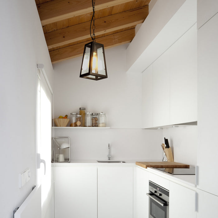 Lámpara colgante metal vidrio negra